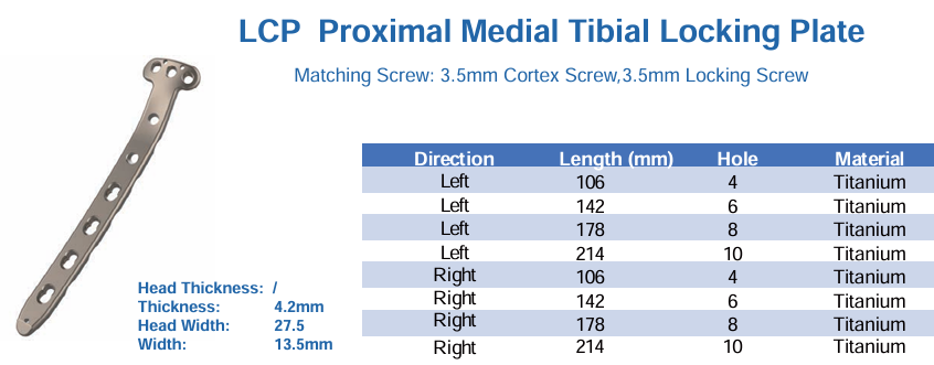 CANWELL Proximal Medial Titanium Tibial Locking Plate for Tibial Plateau Fracture Fixation Knee Trauma Surgery OEM Supplier