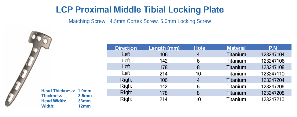 CANWELL Titanium Proximal Middle Tibial Locking Plate for Tibial Plateau Fracture Fixation ORIF Surgery Orthopedic OEM Supplier