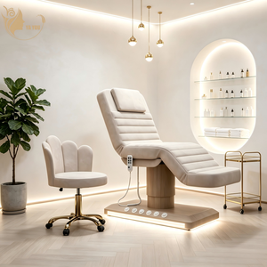 Wood Grain Foot Control LED Base 3 Motor Massage Beauty Bed Without Armrest Hair Washing Facial Bed CE for Medical Spa