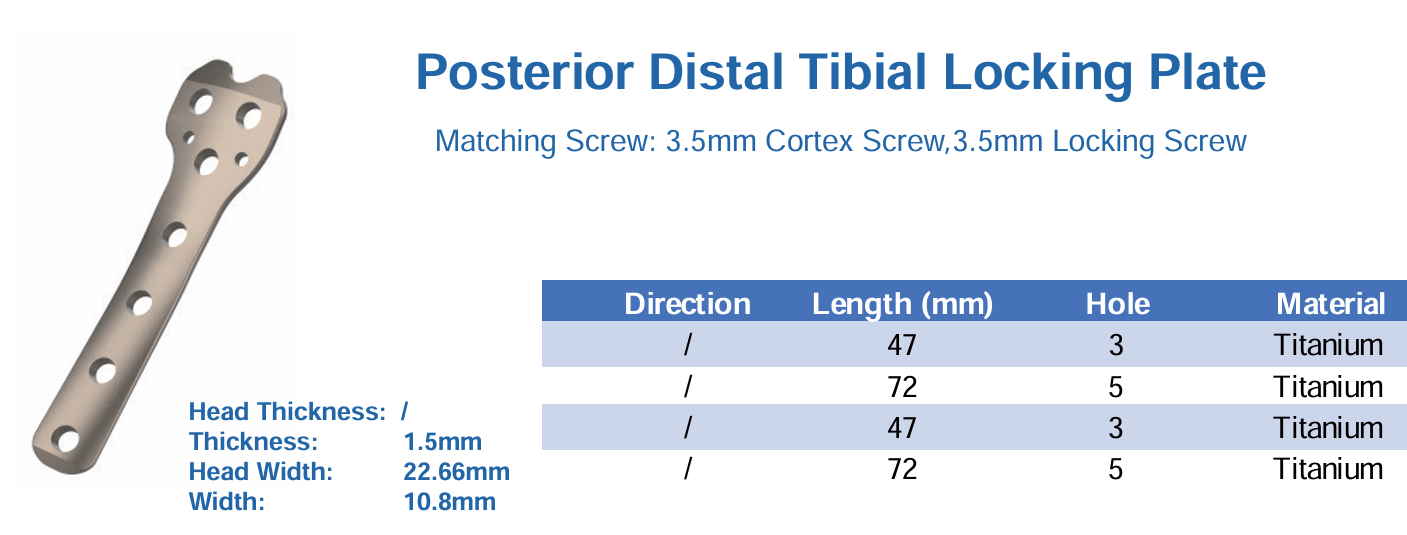 CANWELL Distal Tibial Titanium Locking Plate Posterior Limb Compression Orthopedic Trauma Fracture Implant CE OEM